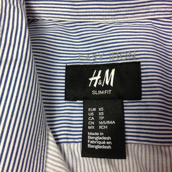 H&M Men's Casual Button Down Shirt Striped Blue - Picture 2 of 5